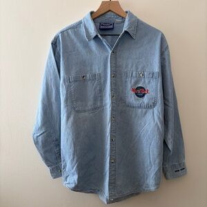 Vintage 90s Hard Rock Cafe "All Is One" Denim Button Up Shirt